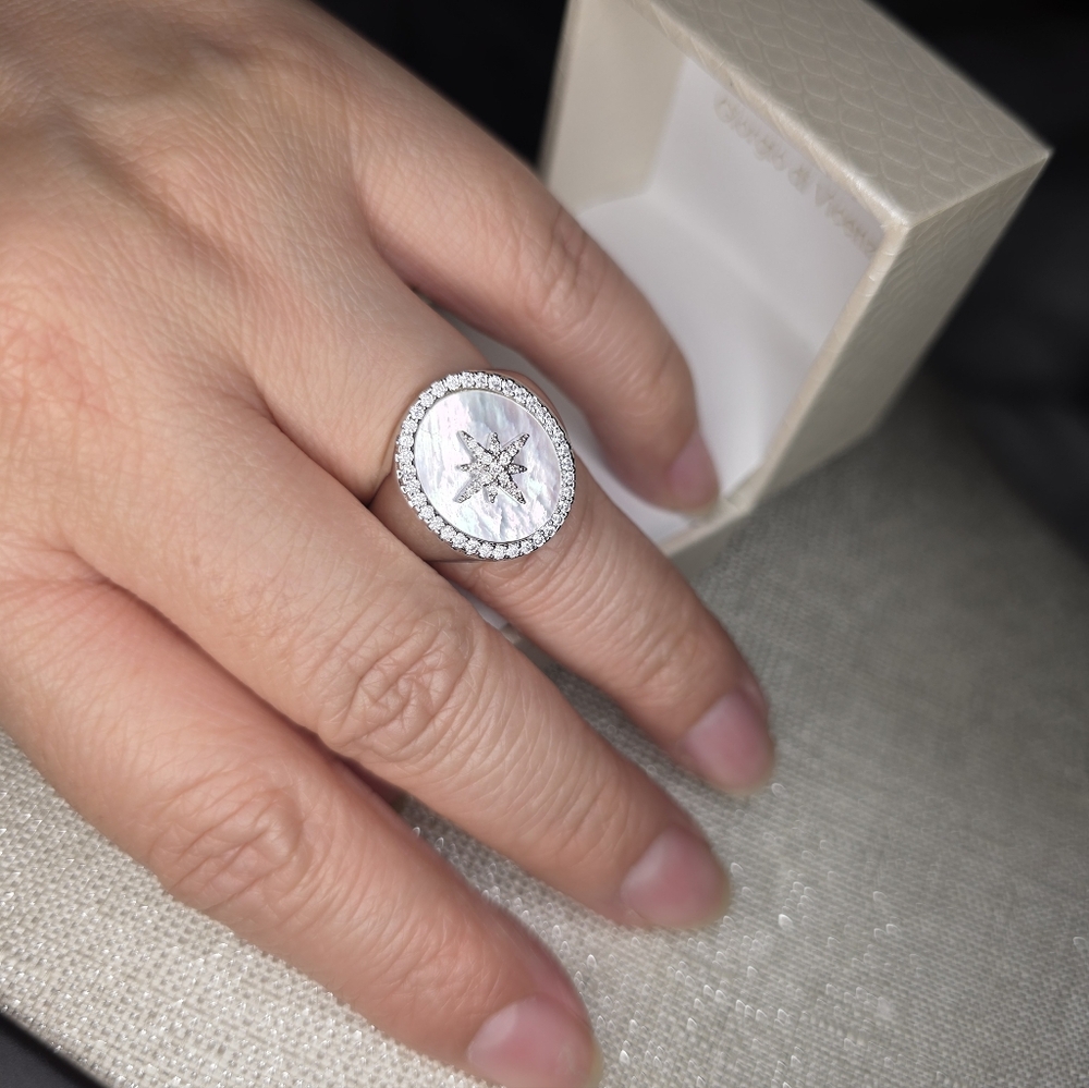 Giorgio di Vicenza Silver Starburst Ring with Mother of Pearl Size 8 - Picture 10 of 12